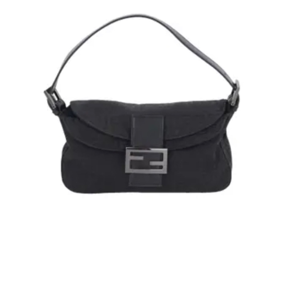 100% Authentic Fendi fabric double flap vintage shoulder bag.